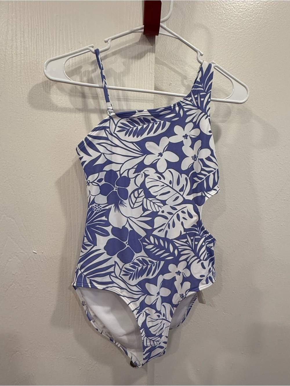 abercrombie kids Purple and White Floral One-Shoulder Cutout Swimsuit